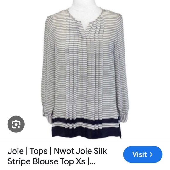 Joie Silk White and Navy Pleated Mandarin Collar Blouse - Picture 5 of 6